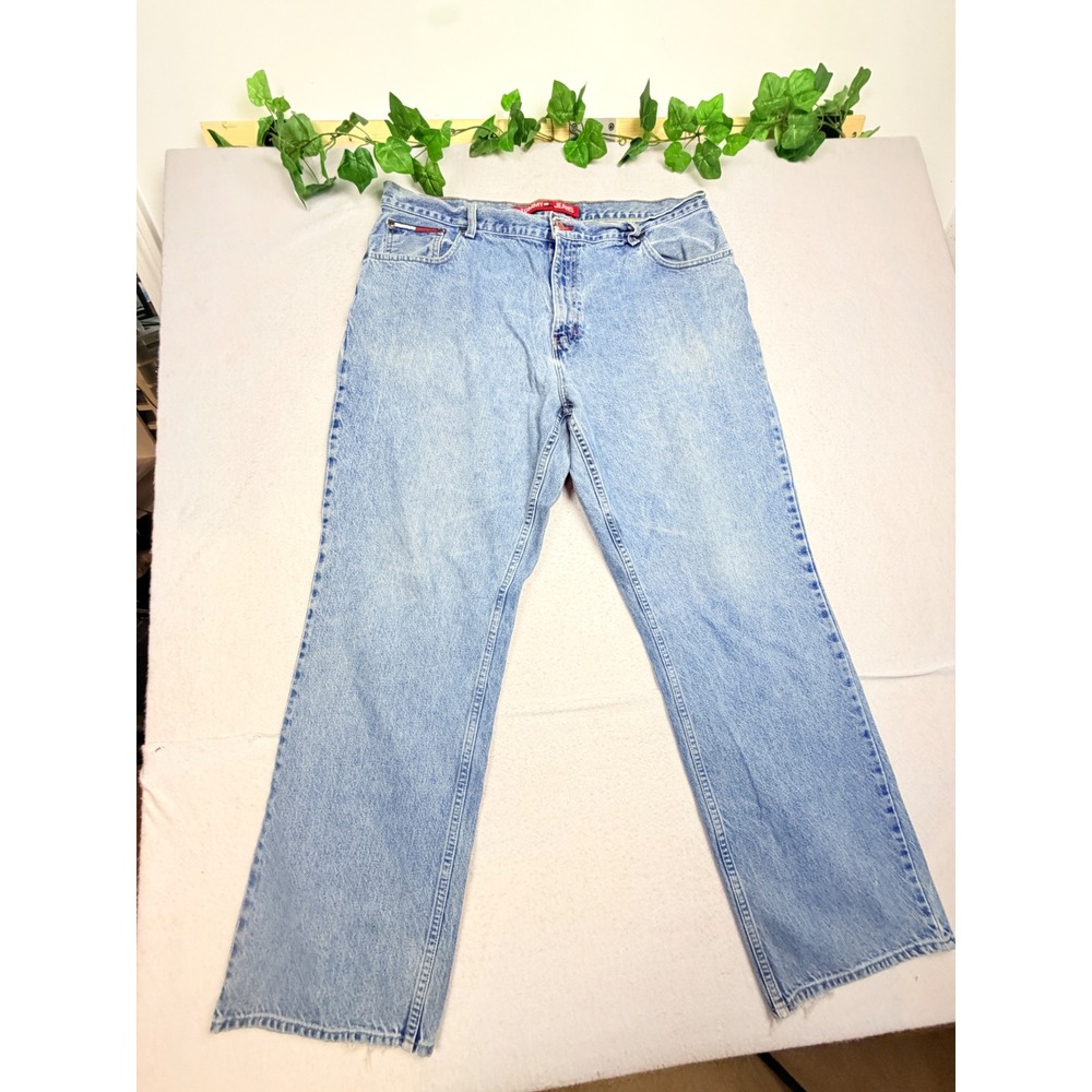 Tommy Hilfiger Tommy Jeans Mens 40x32 Light Wash Straight Leg Denim Blue 90s
